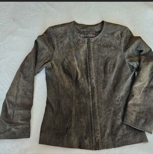 Alfani Moto Jacket Leather Suede Fully Lined Olive Green Women's Petite Small PS